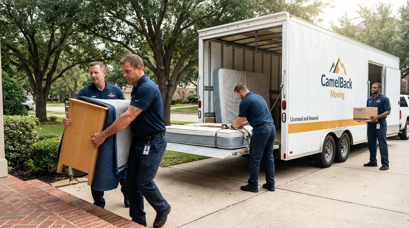 Crew loading residential truck for cross-state move from Arapaho, OK