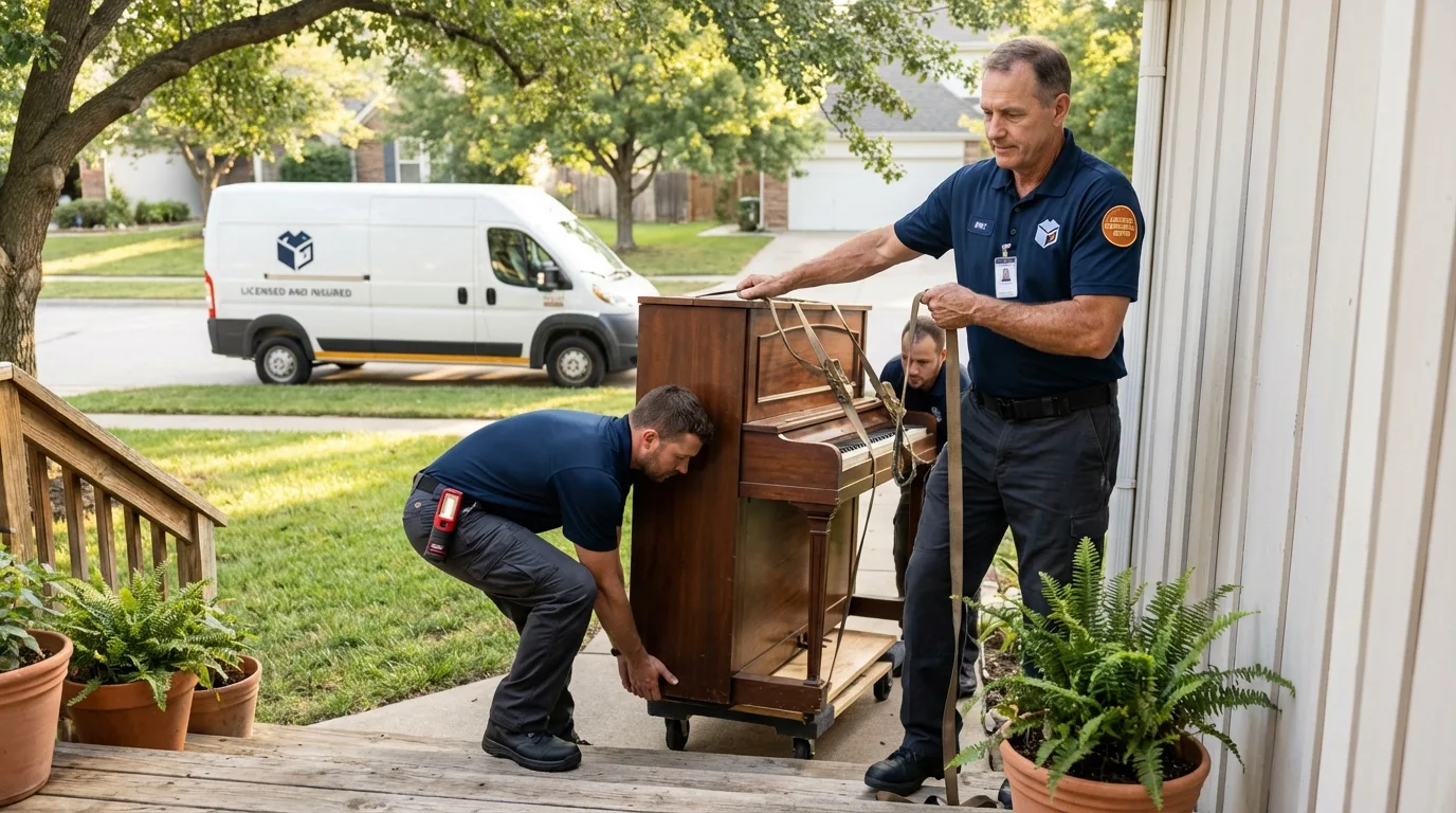 Licensed piano movers securing grand piano in Arapaho, OK